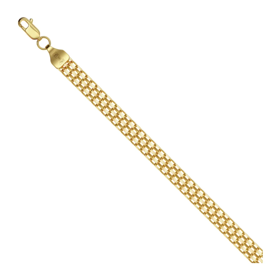 18ct Yellow Gold Diamond Cut Double Bismarck Bracelet