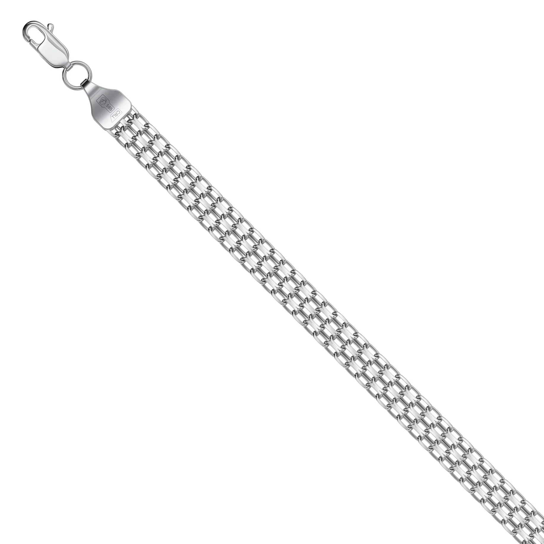 14ct White Gold Diamond Cut Double Bismarck Bracelet