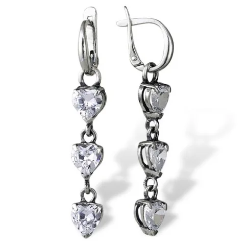 Heart Drop Earrings Sterling Silver 925