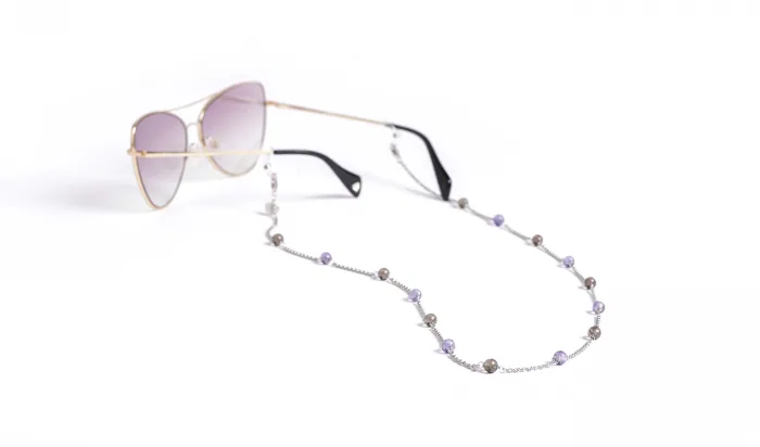 Amethyst & Smoky Quartz Eyewear Chain Necklace Sterling Silver 925