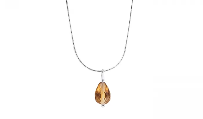 Citrine Drop Necklace Sterling Silver 925