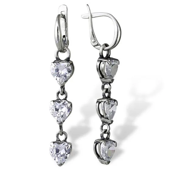 Heart Drop Earrings Sterling Silver 925